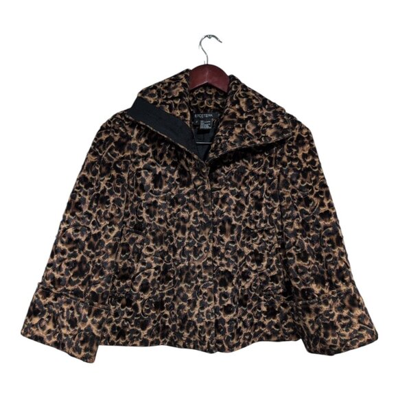 ETCETERA Brown Beige Leopard Faux Fur Textured Coat Button Down Women's Sz 2 - Picture 1 of 16
